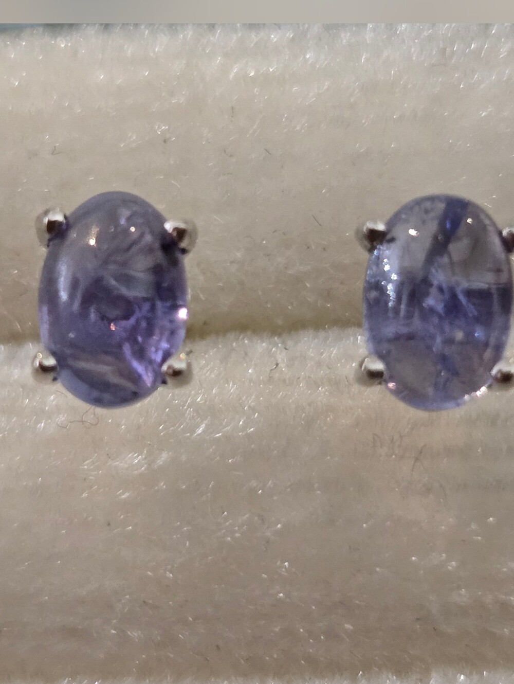 NWT Tanzanite Oval Cabochon Stud Pushback Sterling Silver Earrings $700 RETAIL